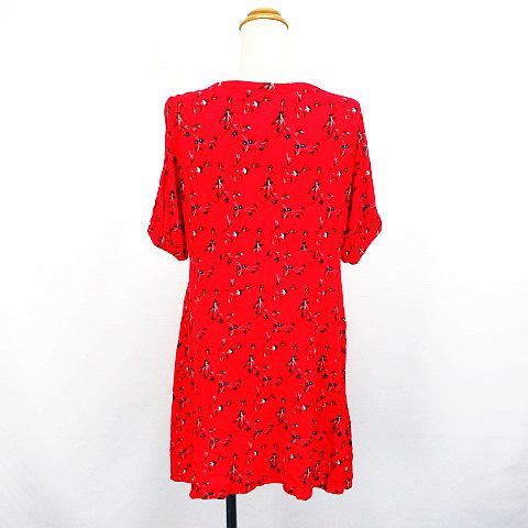 アズールバイマウジー Azul By Moussy シャツワンピース チュニック 半袖 Vネック ミニ丈 花柄 S レッド Ekm レディース 1 ベクトルパーク