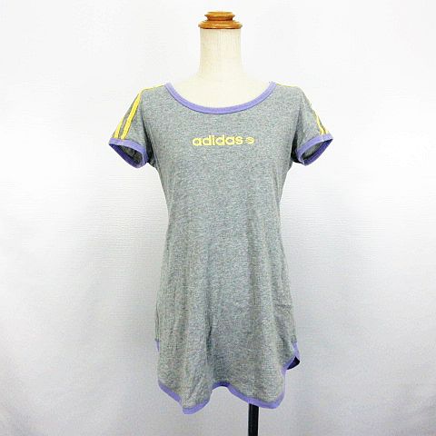 アディダスネオ Adidas Neo チュニック ワンピース 半袖 ラウンドネック ロンt ライン ロゴ コットン S グレー Ekm レディース 1 ベクトルパーク