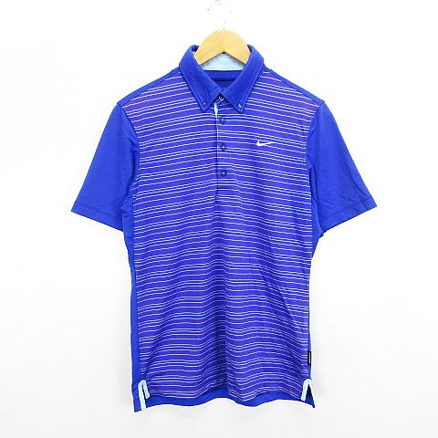 ナイキゴルフ Nike Golf ポロシャツ 半袖 ボタンダウン ボーダー メッシュ地 Dri Fit ロゴ M ブルー パープル Ekm メンズ 1 ベクトルパーク