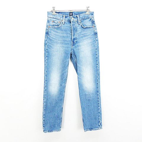 ギャップ Gap Denim デニム ジーンズ ボトムス Cheeky Straight ボタンフライ ユーズド加工 ストレッチ 24 インディゴブルー Ekm レディース 1 ベクトルパーク