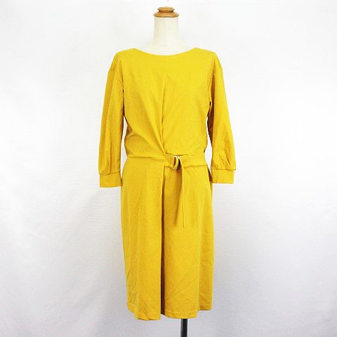 プラステ Plst ワンピース チュニック 七分袖 ラウンドネック ミモレ丈 ストレッチ Xs マスタード Ekm レディース 1 ベクトルパーク