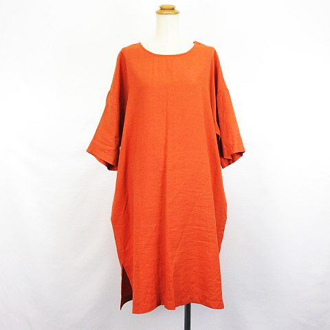 アーバンリサーチ Urban Research ワンピース チュニック 七分袖 ドロップショルダー ラウンドネック ロング丈 F オレンジ Ekm レディース 1 ベクトルパーク