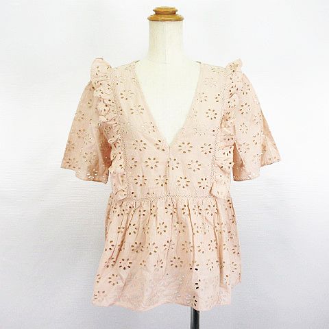 ザラ トラファルック Zara Trafaluc チュニック ワンピース 五分袖 Vネック 透かし模様 刺繍 ペプラム コットン Eur M Usa M ピンク系 Ekm レディース 1 ベクトルパーク