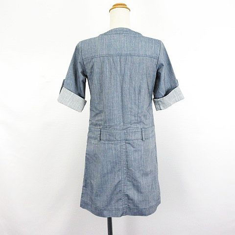 ナチュラルビューティーベーシック Natural Beauty Basic ワンピース チュニック デニム 五分袖 ひざ丈 フロントボタン ストレッチ S ネイビー Ekm レディース 1 ベクトルパーク