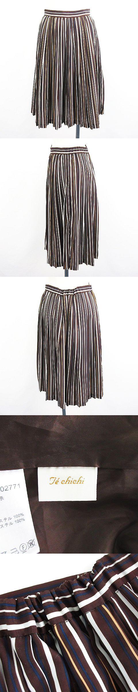 テチチ Te Chichi 送料無料 即納 スカート ボトムス ミモレ丈 プリーツ ストライプ S Ekm レディース イージー ブラウン