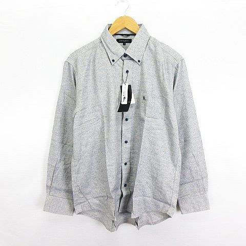 未使用品 ユミカツラ Yumi Katsura シャツ 長袖 ボタンダウン 胸ポケット ロゴ コットン L ブルーグレー Ekm メンズ 1 ベクトルパーク