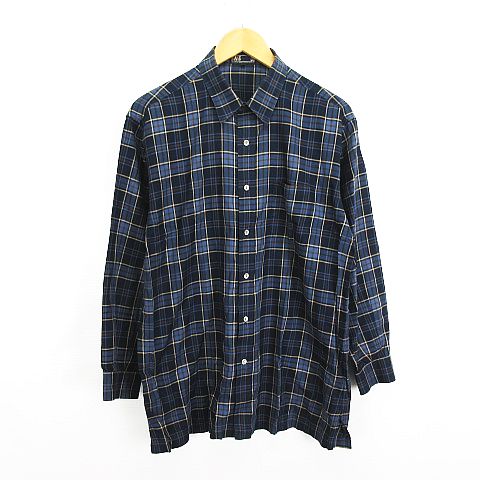 ダックス DAKS シャツ 長袖 チェック 胸ポケット コットン L ネイビー ※EKM メンズ
