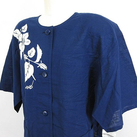 坂東京子 KYOKO BANDO 坂東京子 シルクジャガードベスト 花刺繍 藍