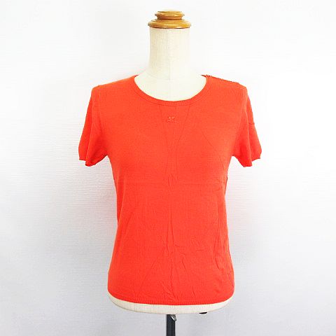 クレージュ courreges サマーニット セーター 半袖 丸首 ロゴ 38 