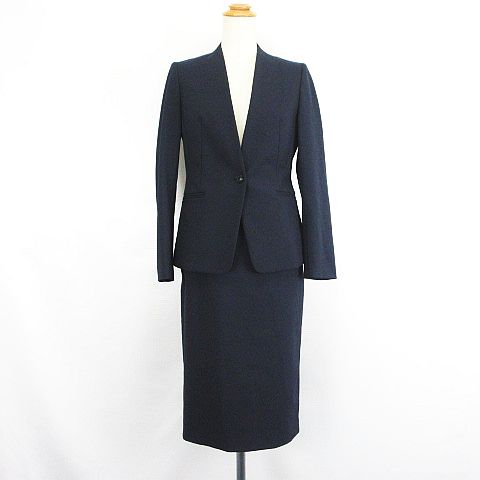 【美品】PLST プラステ セットアップ スカートスーツ ネイビー 洗濯可 XS プラステ PLST セットアップ スカートスーツ ジャケット 長袖 ノー
