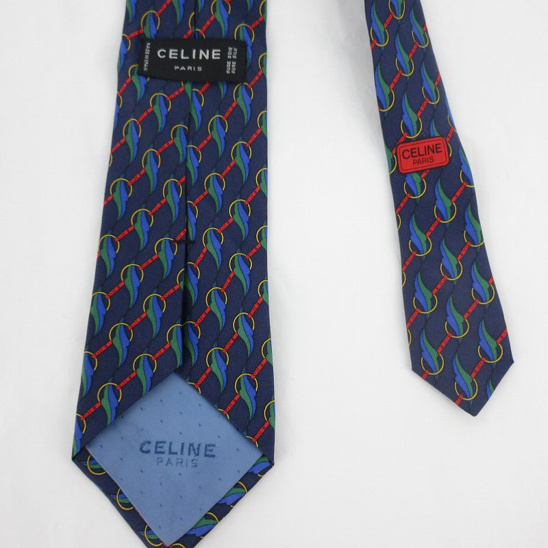 セリーヌ CELINE ネクタイ 総柄 紺 ネイビー レッド グリーン