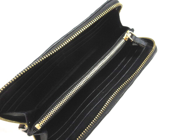 プラダ PRADA 長財布 ウォレット ラウンドジップ ファスナー ギャザー 1ML506 レザー 革 黒 ブラック 小物 レディース