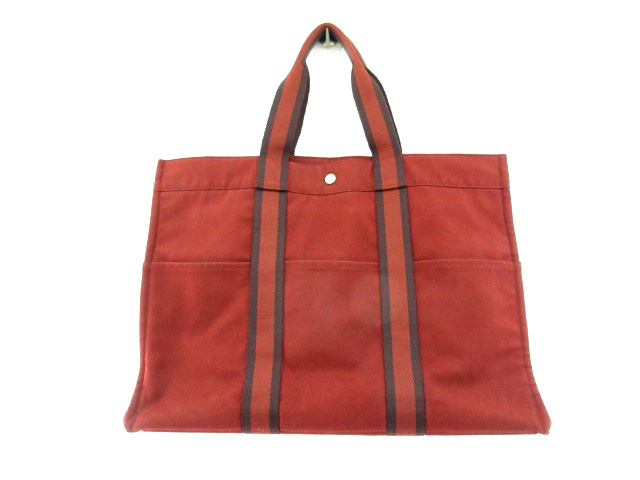 エルメス HERMES トートバッグ ハンド フールトゥ GM キャンバス 赤 