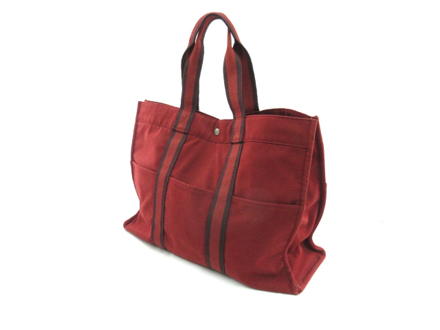エルメス HERMES トートバッグ ハンド フールトゥ GM キャンバス 赤 