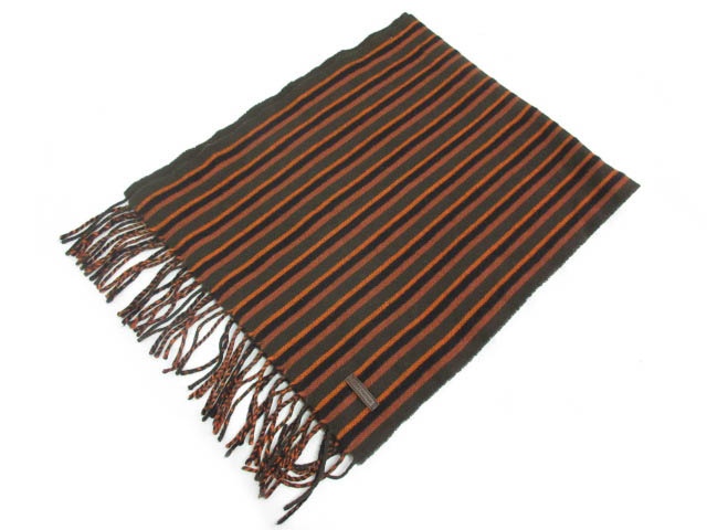 ルイヴィトン Louis Vuitton マフラー ストライプ ボーダー フリンジ カーキ オレンジ ウール カシミヤ 小物 国内正規品 メンズ レディース 121 ベクトルパーク