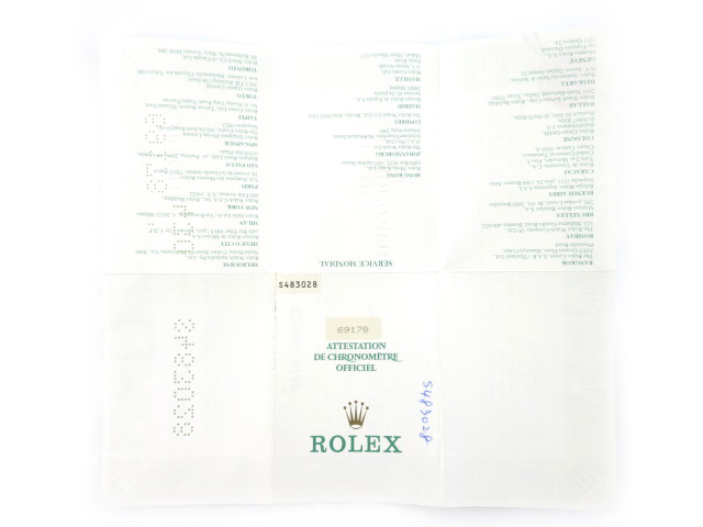 ロレックス ROLEX デイトジャスト 69178 保証書 ギャラ ギャランティー