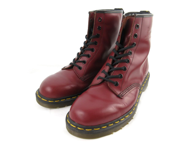 ドクターマーチン Dr Martens ブーツ レースアップ 8ホール レザー チェリーレッド エンジ 赤茶 イエローステッチ イングランド製 美品 メンズ 121 ベクトルパーク