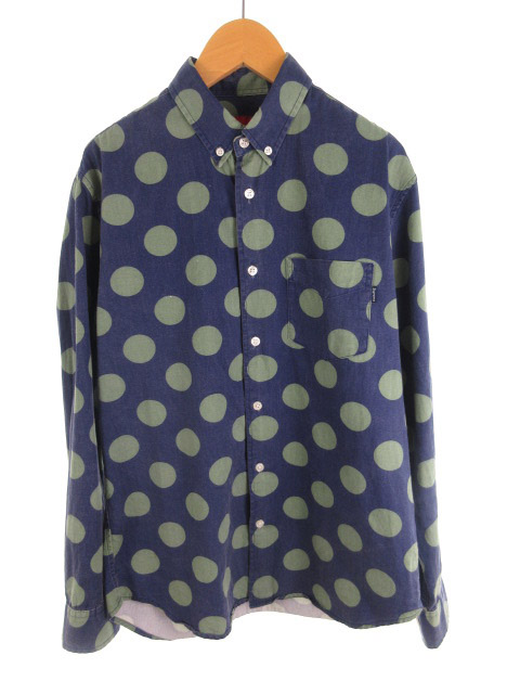 Supreme◇13AW/Big Dot Shirt/長袖シャツ/L/コットン/ネイビー/ドット