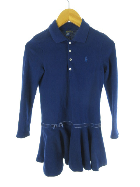 ラルフローレン Ralph Lauren ワンピース 長袖 フレアー リボン キッズ 女の子 紺 ネイビー 7 130 国内正規品 美品 キッズ 121 ベクトルパーク