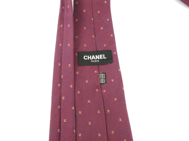シャネル CHANEL ネクタイ ココマーク 総柄 ワインレッド 赤紫