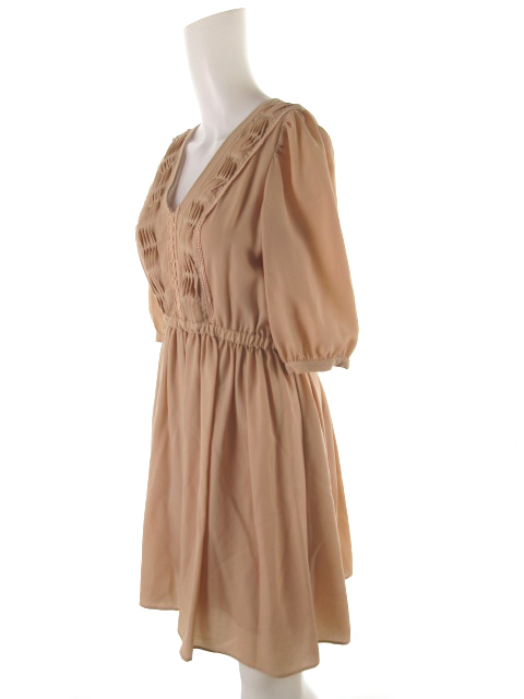 マーキュリーデュオ Mercuryduo ワンピース ロング フレアー シフォン スキッパー 七分袖 ゴムウエスト ピンク F 美品 レディース 121 ベクトルパーク