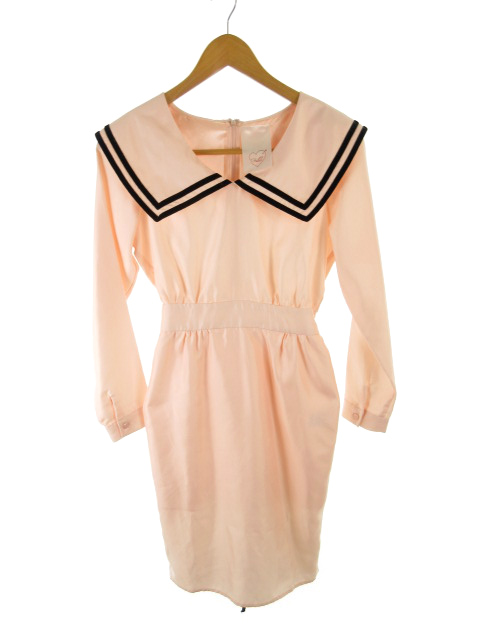 Fallin フォーリン ナイスクラップ ワンピース ロング 長袖 フレアー セーラー リボン ゴムウエスト ピンク ブラック 黒 美品 レディース 121 ベクトルパーク