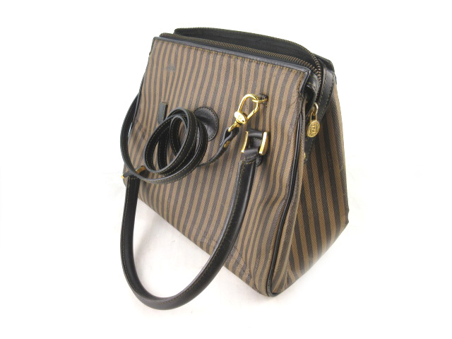 フェンディ FENDI ハンドバッグ ショルダーバッグ 2WAY ストライプ PVC 