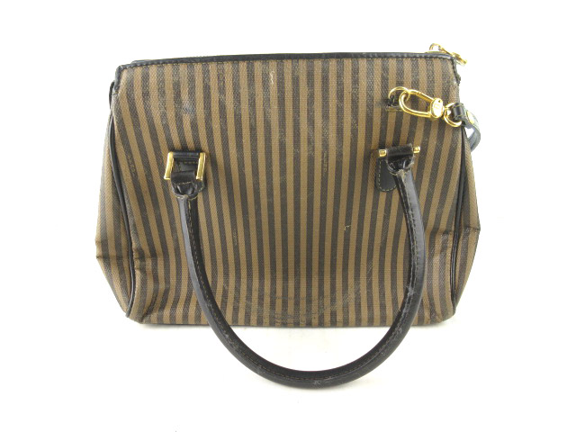 フェンディ FENDI ハンドバッグ ショルダーバッグ 2WAY ストライプ PVC 