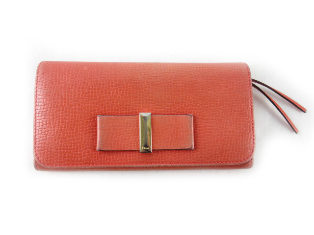 クロエ CHLOE 長財布 ウォレット 2つ折り リボン レザー オレンジ  