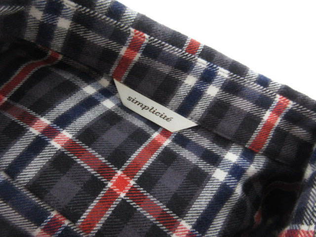 シンプリシテェ Simplicite ワンピース ロング シャツ 長袖 チェック柄 グレー レッド 赤 ホワイト 白 コットン レディース 121 ベクトルパーク