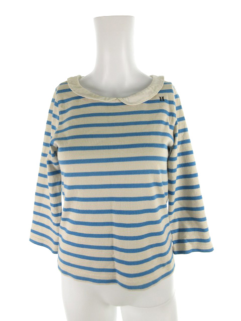 オノレ Honore 長袖 カットソー ロンtシャツ ロゴ 刺繍 ボーダー アイボリー ブルー 青 コットン 1 トップス レディース 121 ベクトルパーク