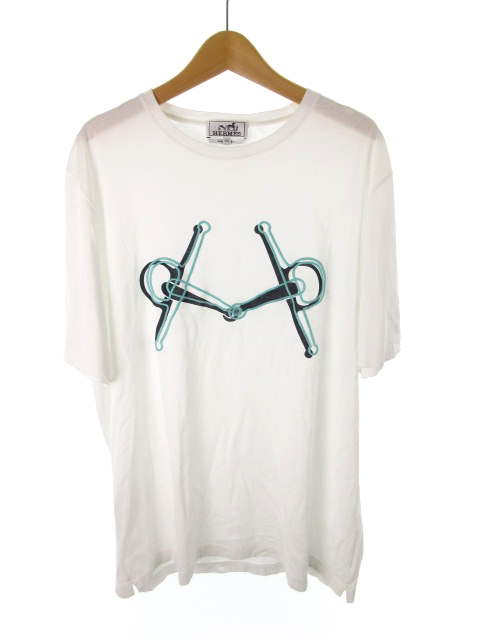 エルメス HERMES Tシャツ 半袖 ホースビット 刺繍 白 ホワイト 青 