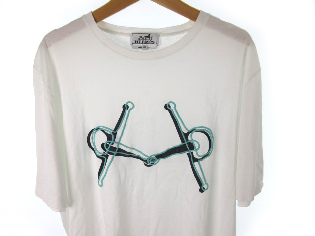 エルメス HERMES Tシャツ 半袖 ホースビット 刺繍 白 ホワイト 青 