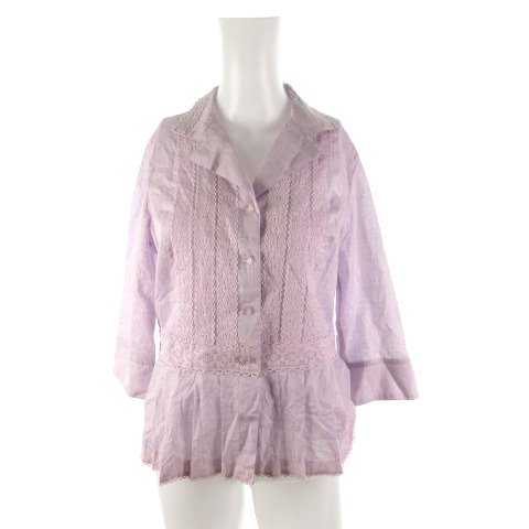 レリアン Leilian 長袖 シャツ ブラウス 刺繍 レース ラベンダー 紫 パープル コットン リネン 麻 トップス 9号 レディース 121 ベクトルパーク