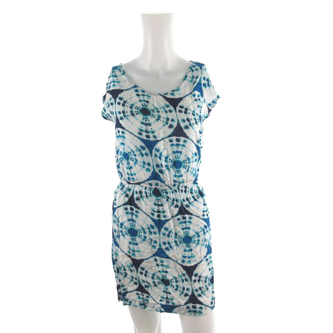 バナナリパブリック Banana Republic ワンピース ひざ丈 半袖 総柄 ブルー ネイビー 青 紺 ホワイト レーヨン Xs レディース 121 ベクトルパーク