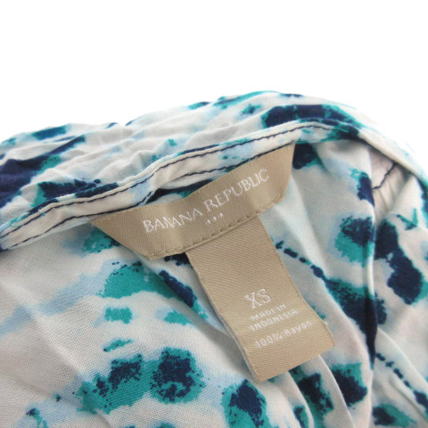 バナナリパブリック Banana Republic ワンピース ひざ丈 半袖 総柄 ブルー ネイビー 青 紺 ホワイト レーヨン Xs レディース 121 ベクトルパーク