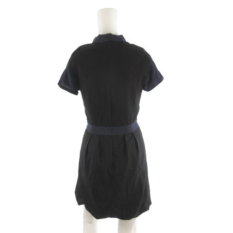 マージュ Maje ワンピース ロング 半袖 フレアー シルク ウール コットン 紺 ネイビー 黒 ブラック 36 レディース 121 ベクトルパーク