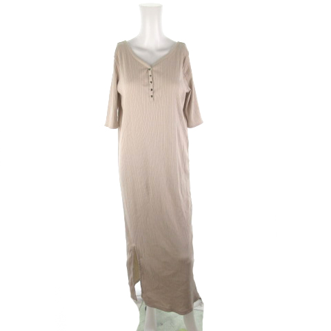 アーバンリサーチ Urban Research ワンピース ロング マキシ 七分袖 ヘンリーネック スリット グレージュ系 コットン F レディース 121 ベクトルパーク