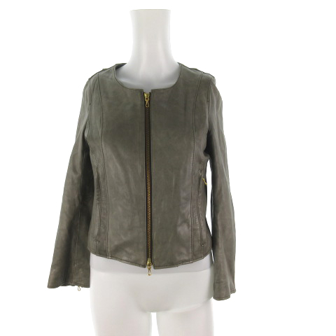 バークタンネイジ Bark Tannage ライダースジャケット シングル 革ジャン ノーカラー モスグリーン系 緑 羊革 シープスキン 34 アウター レディース 121 ベクトルパーク