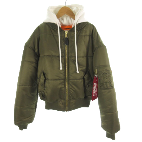ヴェトモン ベトモン Vetements Alpha アルファ ボンバージャケット Ma 1 中綿 ブルゾン フード脱着可能 星条旗 緑 グリーン 白 ホワイト S 18ss アウター メンズ レディース 121 ベクトルパーク