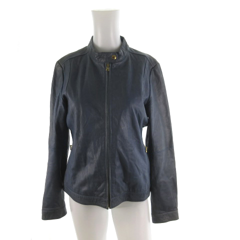 バナナリパブリック Banana Republic ライダースジャケット シングル 革ジャン レザー 羊革 青 ブルー系 M アウター レディース 121 ベクトルパーク