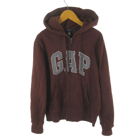 ギャップ Gap パーカー スウェット ジップアップ 長袖 ロゴ ワッペン 裏起毛 茶 ブラウン コットン Xxs トップス メンズ 121 ベクトルパーク
