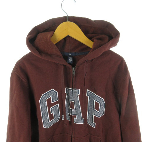 ギャップ Gap パーカー スウェット ジップアップ 長袖 ロゴ ワッペン 裏起毛 茶 ブラウン コットン Xxs トップス メンズ 121 ベクトルパーク
