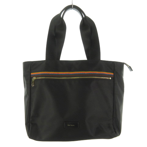 ポールスミス PAUL SMITH トートバッグ 持ち手レザー ライン 黒 