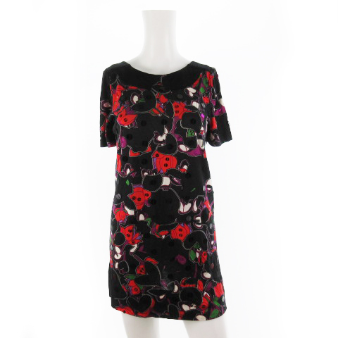 マークバイマークジェイコブス Marc By Marc Jacobs ワンピース ミニ 半袖 花柄 フラワー スパンコール ビジュー 黒 ブラック レッド Xs レディース 121 ベクトルパーク