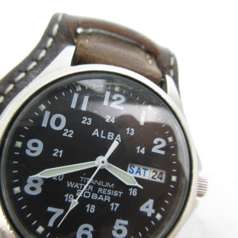 セイコー SEIKO ALBA アルバ TITANIUM 腕時計 ウォッチ 7n43-0ae0 アナログ クォーツ 20BAR デイデイト 黒  ブラック 動作確認済 メンズ