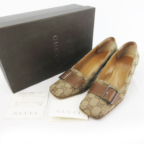 グッチ GUCCI パンプス スクエアトゥ GG柄 シューズ ベルトモチーフ 
