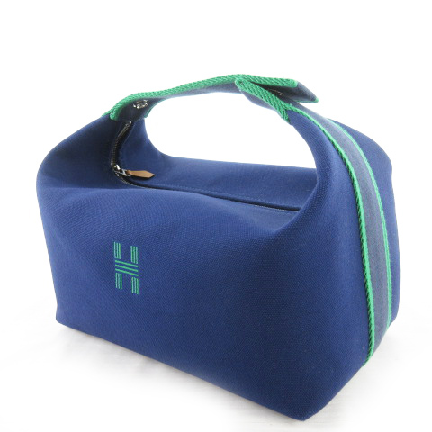 未使用品 エルメス Hermes バニティ ポーチ ハンドバッグ ブリッド ア ブラック Hロゴ Gm 紺 ネイビー 緑 グリーン シルバー金具 キャンバス 26ｃｍ 13ｃｍ 16ｃｍ 鞄 レディース 121 ベクトルパーク