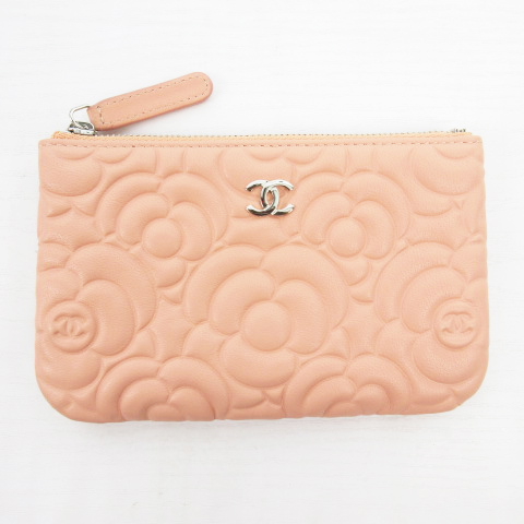 シャネル ポーチ カメリア ピンク レザー CHANEL