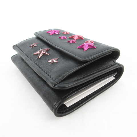 楽天総合1位受賞 中古 未使用品 古着 ベクトル レディース メンズ 付属品あり 小物 ピンク 紫 パープル ブラック 黒 スタッズ 3つ折り財布 ミニウォレット Choo Jimmy ジミーチュウ 121